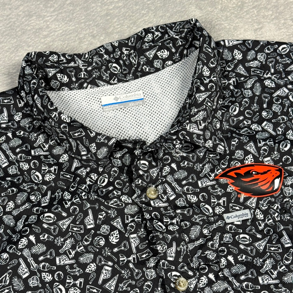 Columbia PFG Shirt Mens XXL Black Oregon State Beavers Novelty Print FM0285
